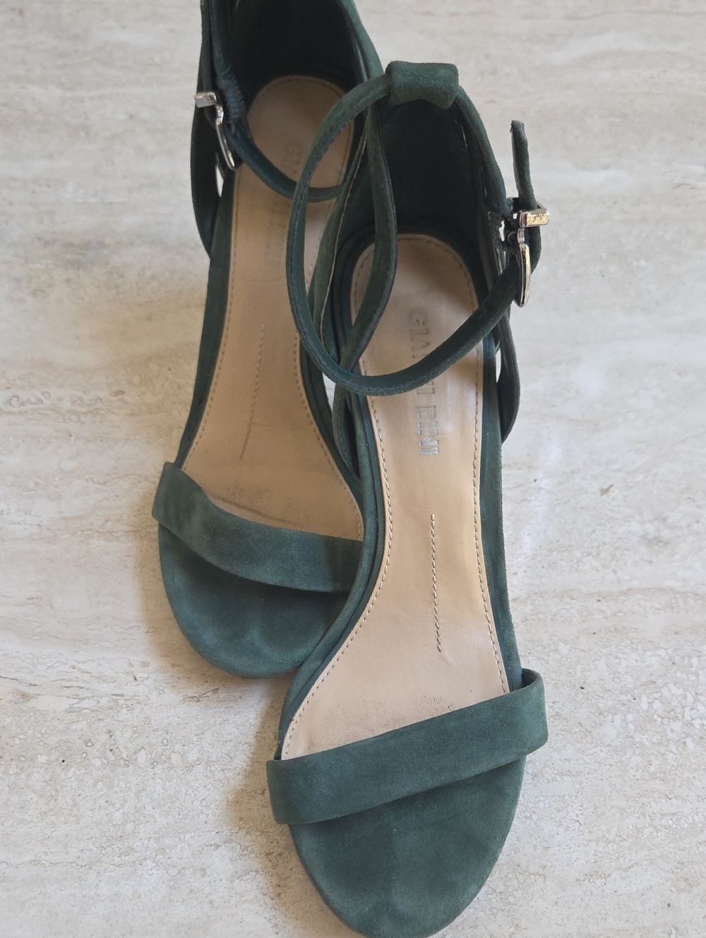 Gianni Bini Green Suede Block Heel Sandals Size 6.5M | Ankle Strap Heels